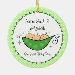 Pea In My Pod Triplets Personalised Ceramic Tree Decoration