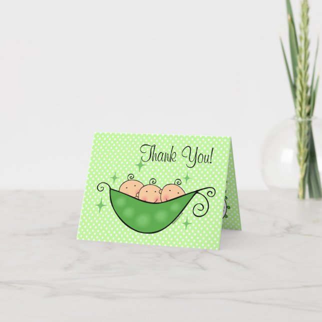 Pea In My Pod Triplets Thank You Note Card (Front)