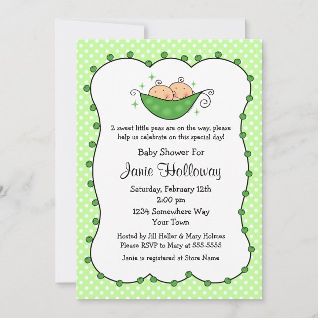 Pea In My Pod Twins Baby Shower Invitation (Front)