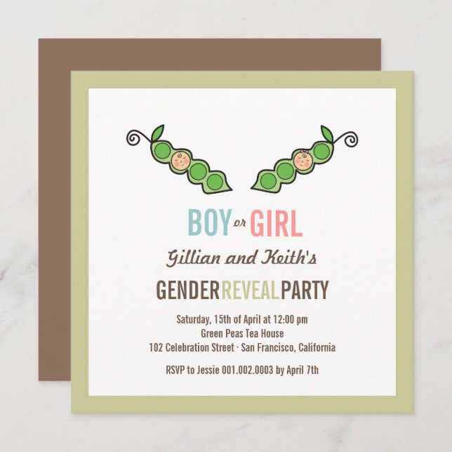 Pea in Pod Gender Reveal Baby Shower Invite (Front/Back)
