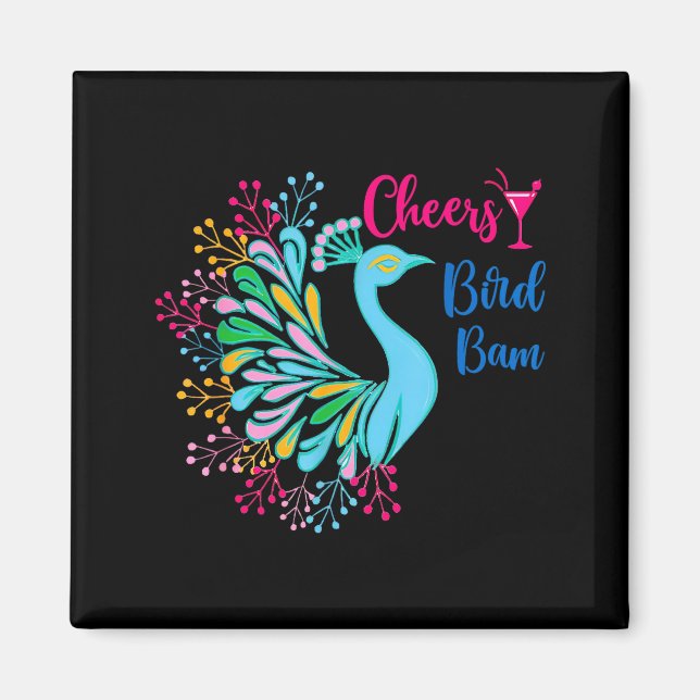 Pea Mahjong Cheers Bird Bam Chinese Mah Jong Wine  Magnet (Front)