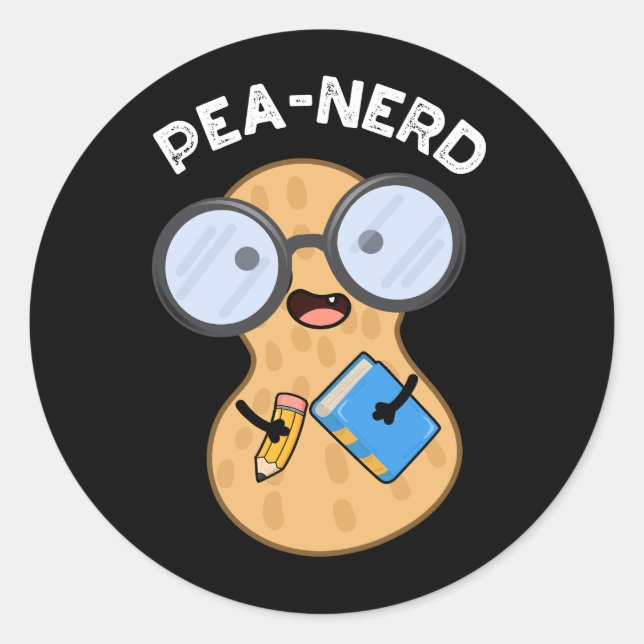 Pea-nerd Funny Nerd Peanut Pun Dark BG Classic Round Sticker (Front)