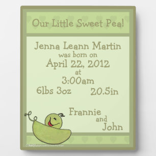 Pea Pod Baby Birth Information Plaque