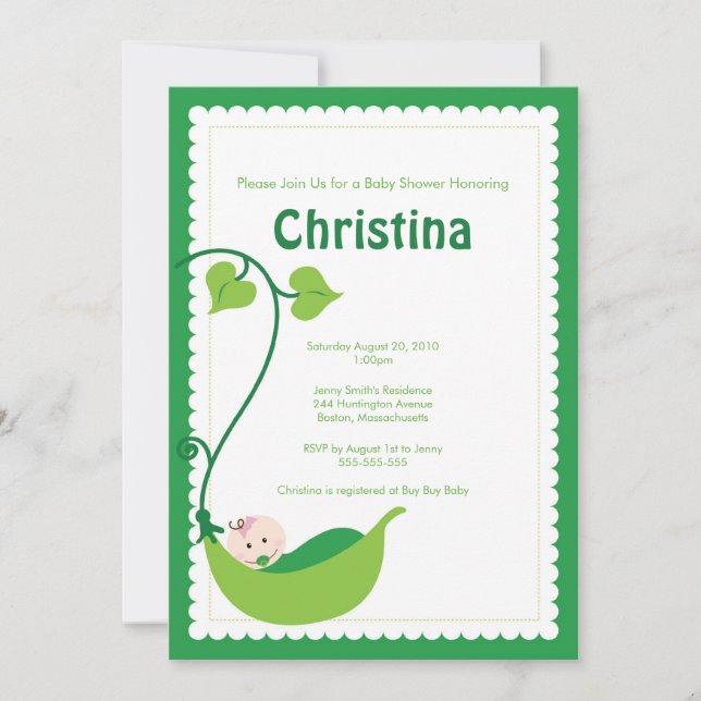 Pea Pod Baby Girl Baby Shower Invitation (Front)