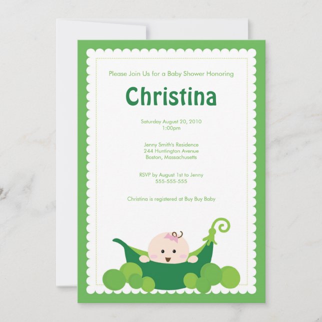 Pea Pod Baby Girl Baby Shower Invitation (Front)