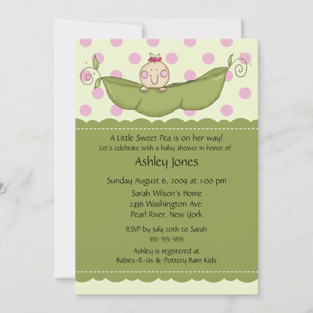 Pea Pod Baby Girl Baby Shower Invitations (Front)