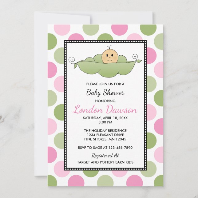 Pea Pod Girl Baby Shower Invitations │ Light Skin (Front)