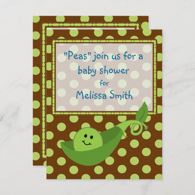 Pea Pod on Polka Dots Baby Boy Shower Invitation (Front/Back)