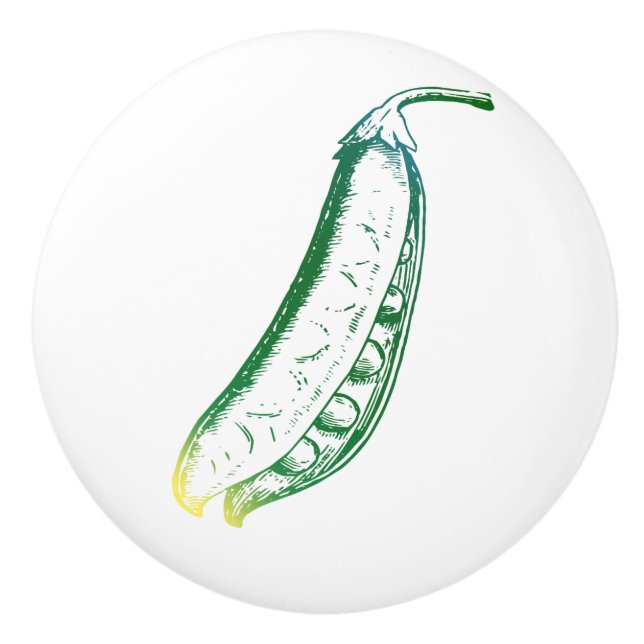 Pea Pod  Vegetable Line Art Design Ceramic Knob (Front)