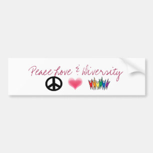 peace_4, Hearts, diversity, Peace Love & Diversity Bumper Sticker