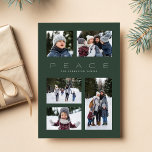 Peace 5 photo collage dark green minimal Christmas Holiday Card<br><div class="desc">This holiday photo card features a message of peace along with a modern minimal layout. The airy design has 5 photo spots and room for custom design. Perfect for a family Christmas card, this design has a dark green background and a matching backer with a simple holiday plaid pattern in...</div>
