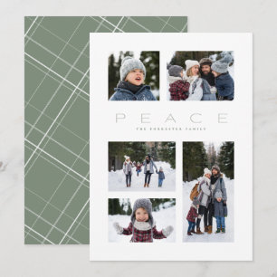Peace 5 photo collage simple green Christmas Holiday Card