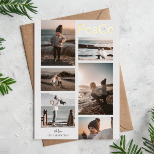 PeaCe 6 Photo Collage Christmas Gold Foil Holiday Card