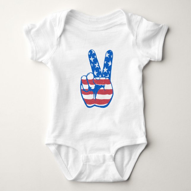 Peace American Flag Pattern Baby Bodysuit (Front)