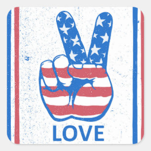 Peace American Flag Pattern Square Sticker
