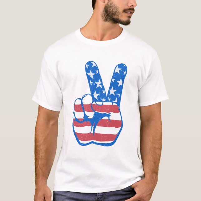 Peace American Flag Pattern T-Shirt (Front)
