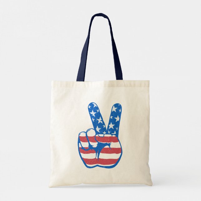 Peace American Flag Pattern Tote Bag (Back)