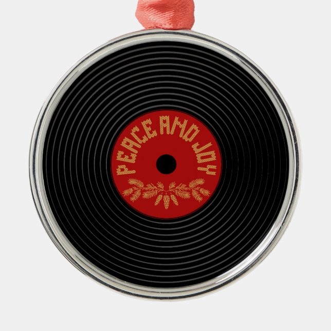 Peace an joy vinyl record design metal tree decoration (Front)