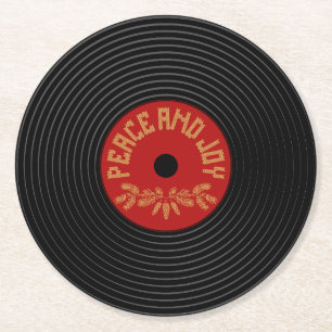 Peace an joy vinyl record design round paper coaster