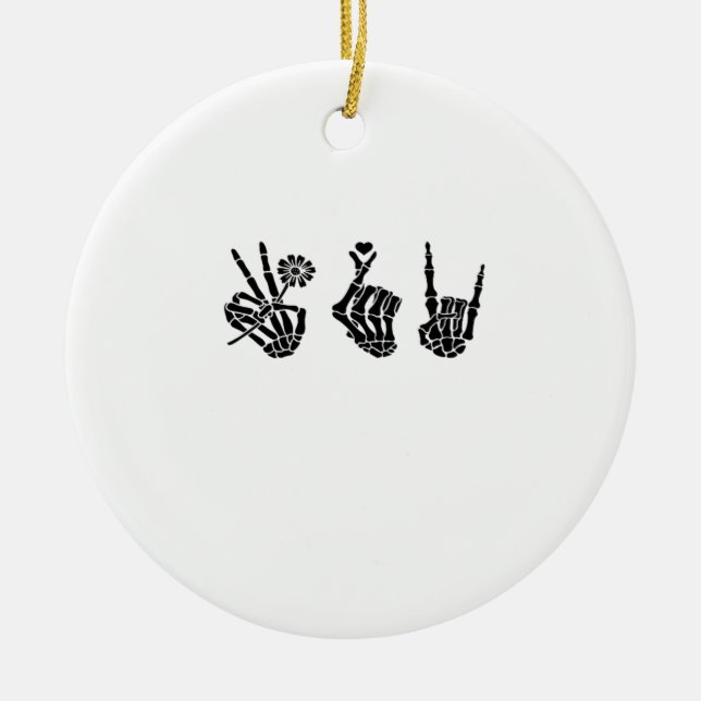 Peace And And Roll Skeleton Hands Classic Ceramic Tree Decoration (Front)