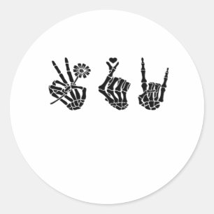 Peace And And Roll Skeleton Hands Classic Classic Round Sticker