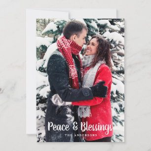 Peace and Blessings Vertical Photo Christmas Holiday Card