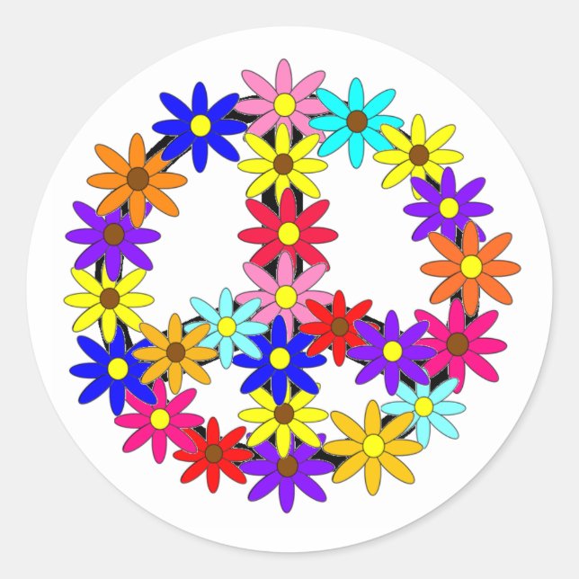 Peace and Flower Power Classic Round Sticker (Front)