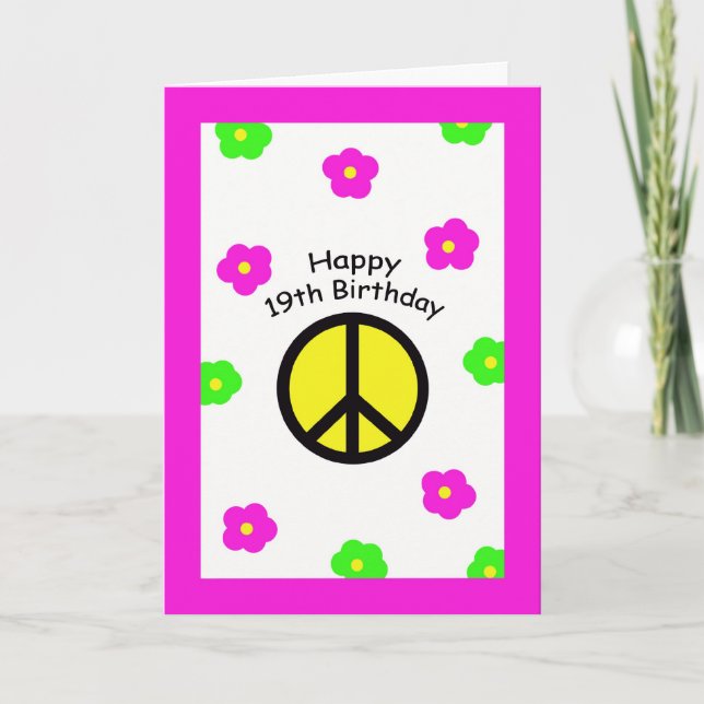 Peace and Flowers 19th Birthday Card (Front)