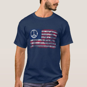 Peace and Freedom Distressed American Flag & Peace T-Shirt