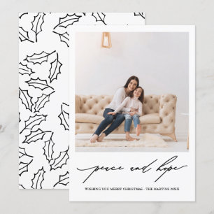 Peace and Hope Black and White Holly Print Holiday Invitation