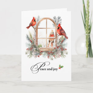 Peace and Joy at Christmas Cardinal Birds Winter Card