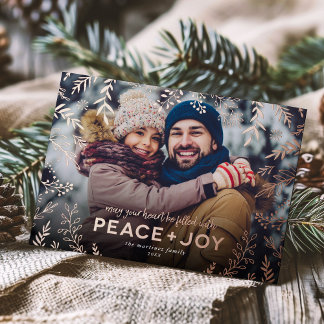 Peace and Joy Botanical Overlay Foil Holiday Card