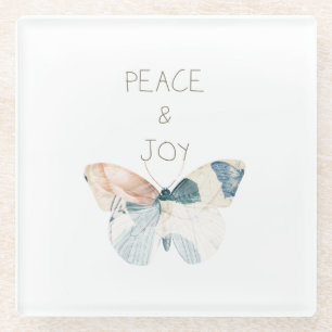 Peace and Joy Butterfly Glass Coaster