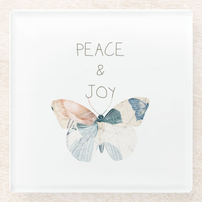 Peace and Joy Butterfly Glass Coaster (Front)