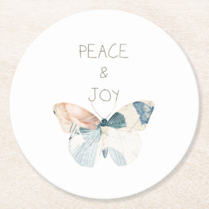 Peace and Joy Butterfly Round Paper Coaster