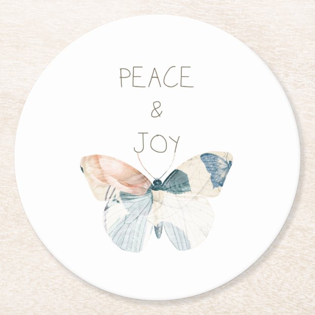 Peace and Joy Butterfly Round Paper Coaster (Front)