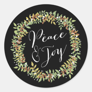 Peace and Joy - Christmas Wreath Classic Round Sticker