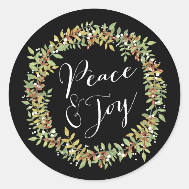 Peace and Joy - Christmas Wreath Classic Round Sticker (Front)
