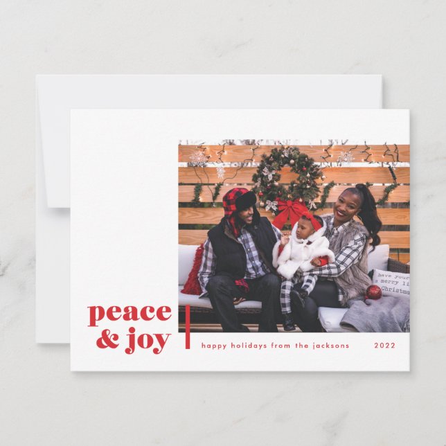 Peace and Joy Corner Modern Photo Holiday Card (Front)
