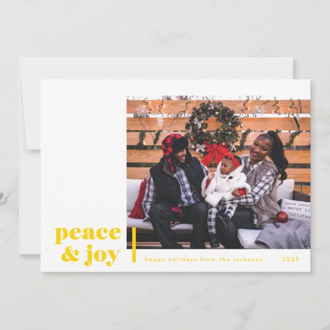 Peace and Joy Corner Modern Photo Holiday Card (Front)
