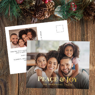 Peace And Joy Family Photo Christmas Foil Holiday Postcard