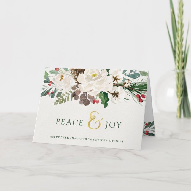 Peace and Joy | Floral Merry Christmas Holiday Card (Front)