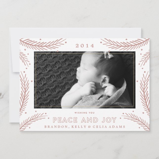 Peace and Joy Gold Feathers Christmas Holiday Card (Front)