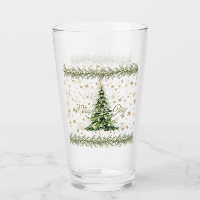 Peace And Joy Green Christmas Tree Glass (Front)