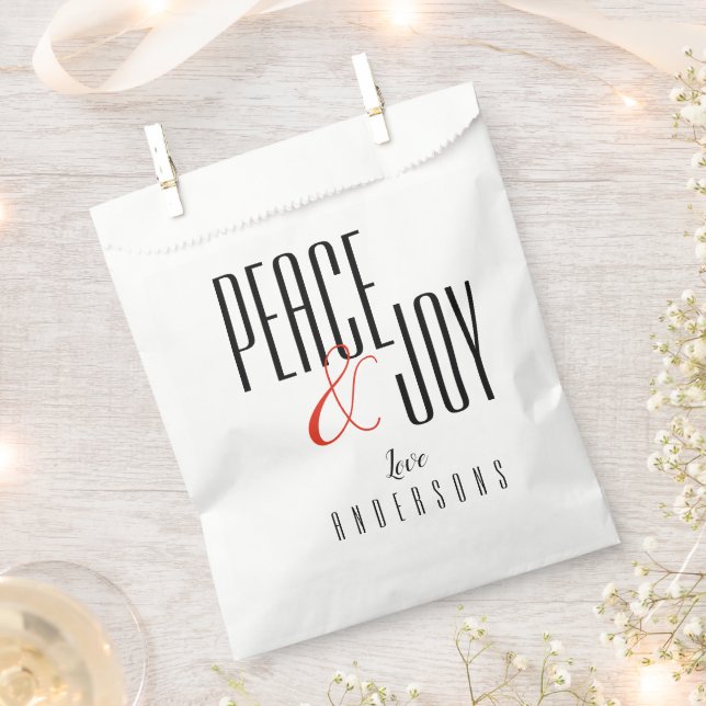 Peace And Joy Minimalist Black White Christmas Favour Bags (Clipped)