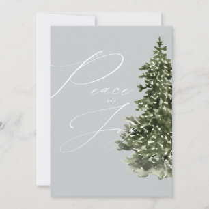 Peace and Joy Modern Calligraphy Christmas Tree Holiday Card