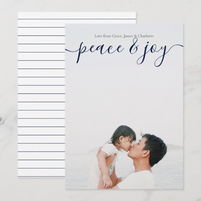 Peace And Joy Modern Christmas Blue Card (Front/Back)