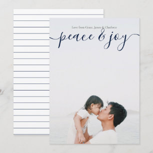Peace And Joy Modern Christmas Blue Card