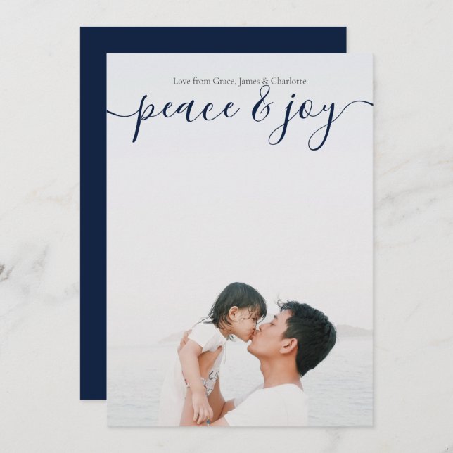 Peace And Joy Modern Christmas Blue Card (Front/Back)