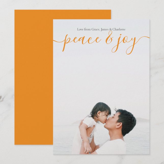 Peace And Joy Modern Christmas Orange Card (Front/Back)